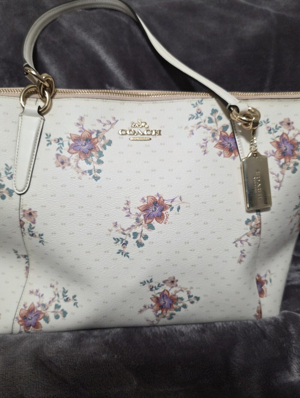 Coach Cream Floral Tote with Gold Hardware - Picture 2 of 10